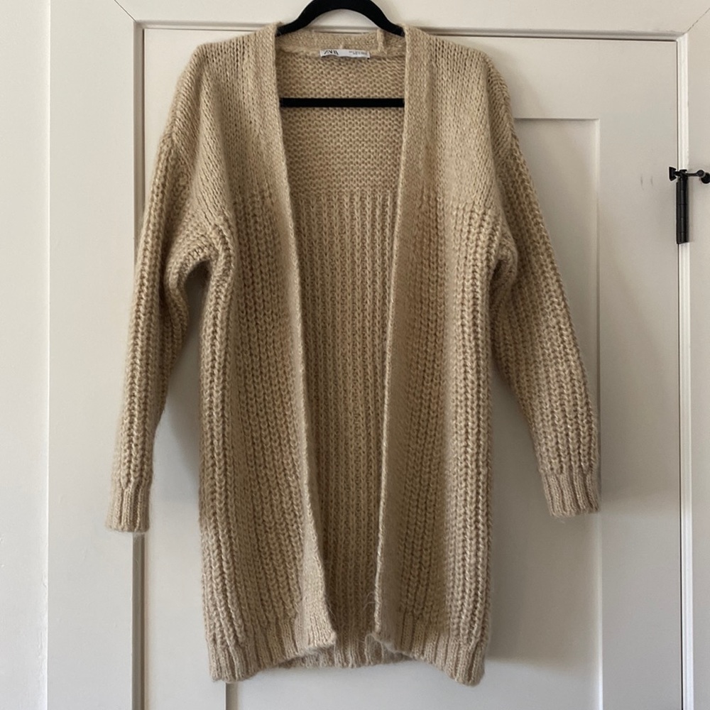 Zara Oversized Cardigan Sweater Tan